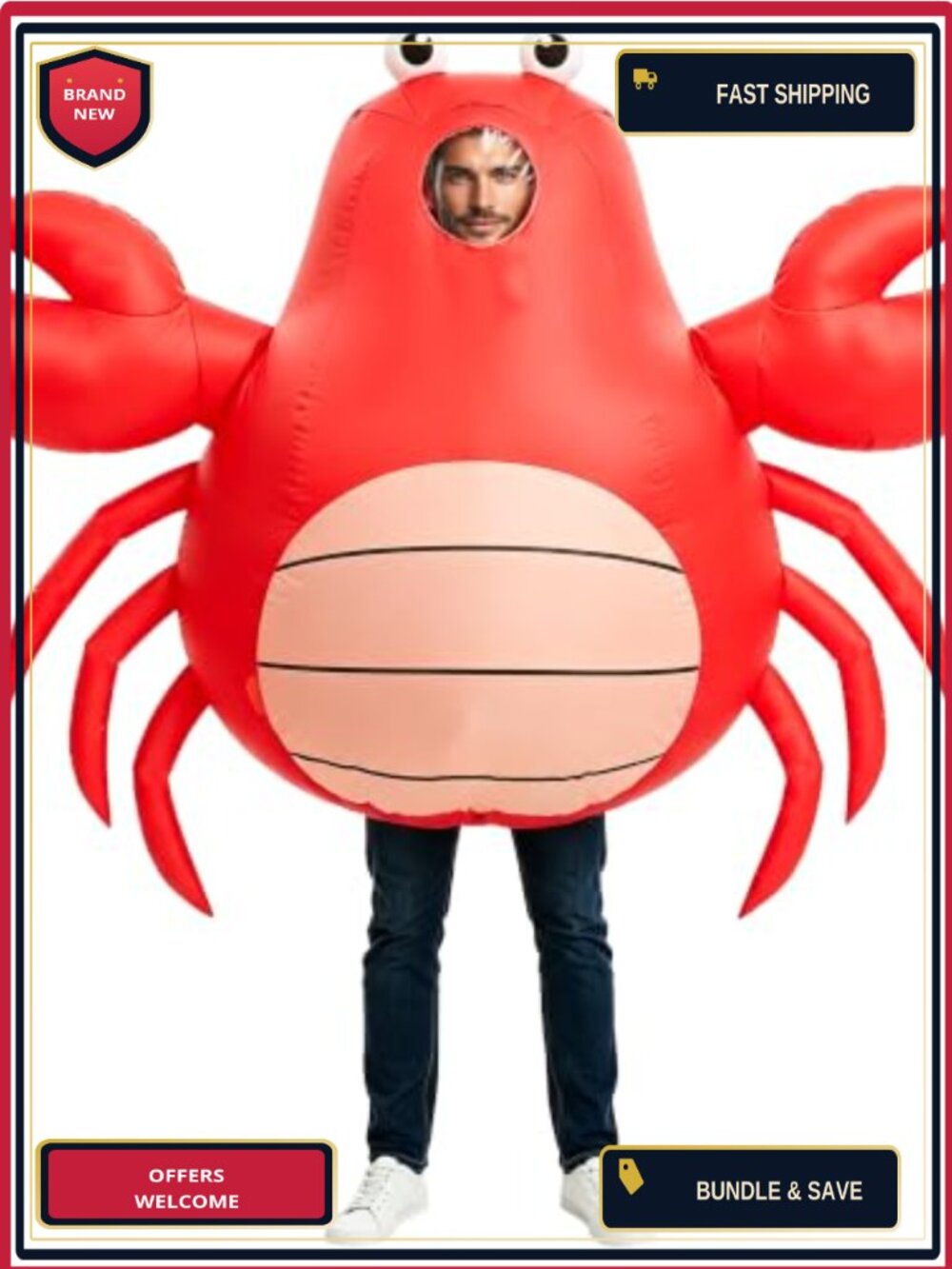 Inflatable Crab Costume Adult Sea Creature Blow Up Outfit Unisex Polyester
